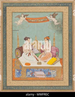 . Maharaja Jai Singh di ambra e Maharaja Gaj Singh di Marwar . Bichitr (attribuito a) (India) Maharaja Jai Singh di ambra e Maharaja Gaj Singh di Marwar, Folio dall'Ambra Album circa 1630; pittura acquerello, acquerello opaco, oro, gesso e inchiostro su carta, Immagine: 9 7/8 x 7 1/4 in. (25,08 x 18,42 cm); foglio: 17 3/4 x 13 1/2 in. (45.09 x 34.29 cm) dal Nasli e Alice Heeramaneck raccolta, Museo Associates acquisto (M.80.6.6) a sud e sud-est asiatico Dipartimento Arte. circa 1630 388 Maharaja Jai Singh di ambra e Maharaja Gaj Singh di Marwar, 1630 Foto Stock