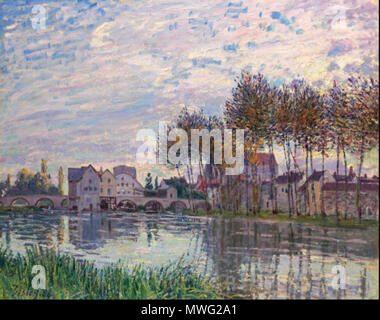 . Français : Moret au coucher du soleil, octobre . Dipinto di Moret-sur-Loing in ottobre 1888 424 Moret au coucher du soleil, octobre Foto Stock