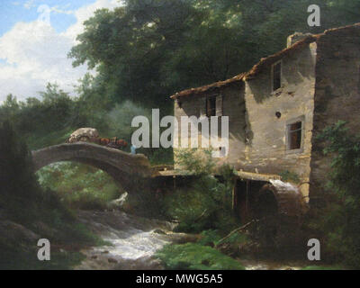 . Magyar: Tájkép vízimalommal és kőhíddal Nederlands: Landschap incontrato watermolen en stenen brug . 1853 358 Paesaggio con mulino ad acqua e il ponte di pietra Foto Stock