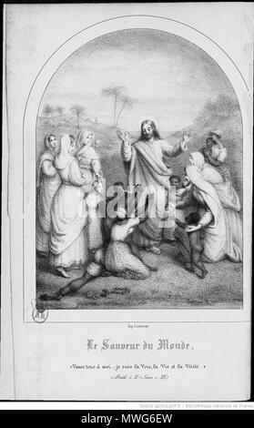 . Français : Frontispice de l'ouvrage Pierre-Paul Castelli.- de l'Esclavage en général et de l'émancipation des noirs, avec onu projet de réorganization de l'azione religieuse, considérée comme le premier élément et le plus efficace pour préparer et mener à bonne fin l'oeuvre sainte de l'émancipation des esclaves dans les colonies françaises, Comptoir des imprimeurs-unis, 344 p., Parigi, 1844 . 8 marzo 2014, 19:16:29. Pierre-Paul Castelli 364 Le sauveur du monde Foto Stock