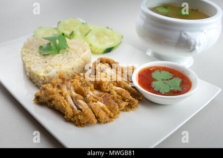 Fried-Chicken riso stile tailandese Foto Stock