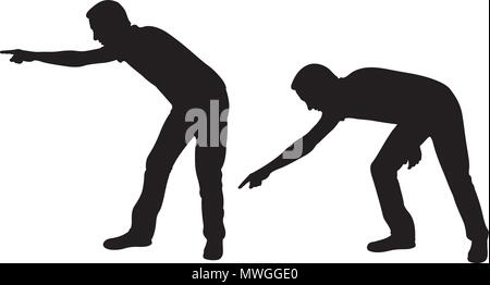 Sagome di persone che puntano isolato su bianco Illustrazione Vettoriale