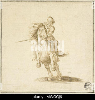 . Inglese: Penna e inchiostro bruno su tracce di grafite, su avorio carta vergata, fissate sulla crema di latte di cui la carta. La sala Leonora Gurley RACCOLTA MEMORIALE. circa 1650. Stefano della Bella (1610-1664) Descrizione incisore italiano e printmaker Data di nascita e morte 18 Maggio 1610 12 Luglio 1664 Luogo di nascita e morte Firenze Firenze competente controllo : Q921242 VIAF: 7502835 ISNI: 0000 0001 2119 4885 ULAN: 500018966 LCCN: N79018351 WGA: BELLA, Stefano della WorldCat 566 Soldato del cavallo al galoppo da Stefano della Bella Foto Stock