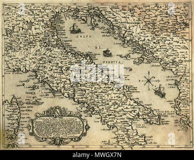 . Inglese: Giovanni Francesco Camocio. Isole famose porti, fortezze, e terre sottoposte marittimo alla Ser.ma SIG.ria di Venetia, ad altri principi Christiani, et al SIG.o Turco, Venezia, alla libraria del segno di S.Marco (1574) . 1574. Giovanni Camocio (1501-1575) Descrizione cartografo italiano, stampante e publisher e Data di nascita e morte del XVI secolo / 1501 XVI secolo / 1575 competente controllo : Q12631503 VIAF: 44604713 ISNI: 0000 0000 6633 2420 LCCN: N99051797 GND: 12476763X SELIBR: 318467 WorldCat 393 Mappa di Italia e la costa orientale del Mare Adriatico - Camocio Giovanni Fran Foto Stock