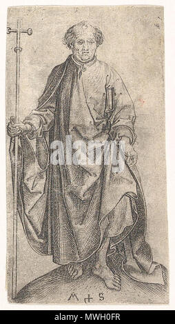 . Inglese: Martin Schongauer, Der Apostel Philippus, Kupferstich, Lehrs 48. 8 aprile 2014, 20:54:57. Martin Schongauer (1448-1491) Descrizione tedesco pittore e incisore, Data di nascita e morte nel 1450 circa 2 febbraio 1491 Luogo di nascita e morte Colmar Breisach posizione Lavoro Colmar Breisach competente controllo : Q155575 VIAF: 166391275 ISNI: 0000 0001 2128 7926 ULAN: 500028143 LCCN: N79021853 WGA: SCHONGAUER, Martin WorldCat 403 Martin Schongauer - Der Apostel Phillipus (L 48) Foto Stock