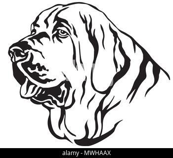 Ritratto decorativo in profilo di cane spagnolo Mastiff, vettore isolato illustrazione in colore nero su sfondo bianco Illustrazione Vettoriale