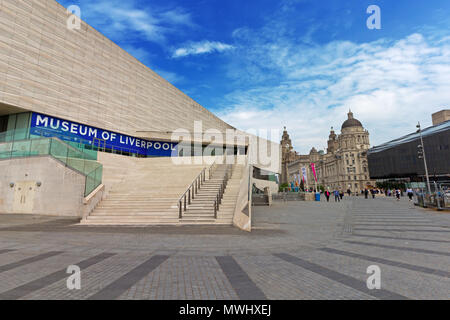 Nuovi passi sull'ingresso al Museo di Liverpool sono infine in uso dopo anni di una controversia giuridica nel corso della loro costruzione. Foto Stock