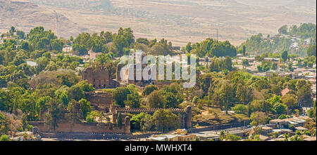 Vista aerea presso il castello di Fasilides di Gondar in Etiopia Foto Stock