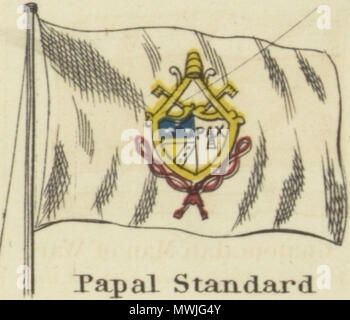 . Inglese: Standard papale. Johnson nuovo grafico di emblemi nazionali, 1868.jpg Johnson nuovo grafico di emblemi nazionali. La stampa mostra le bandiere dei vari paesi, quelle percorse da navi e il 'Signals per piloti." nell'angolo in alto a sinistra è il 'degli Stati Uniti 37-stella bandiera, nell'angolo in alto a destra è il "Royal Standard del Regno Unito Gran Bretagna & Irlanda'; nell'angolo in basso a sinistra è il "russo" Standard e nell'angolo in basso a destra è il 'Standard francese." Il flag su questo foglio differiscono leggermente da quelli su di un altro foglio numerato 4 [top left] e 5 [alto a destra]. 1868. Alv Foto Stock