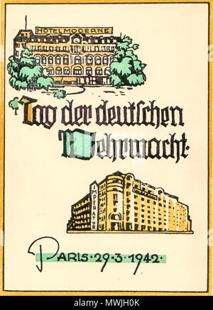 . Deutsch: Ankündigungsplakat zum 'Tag der deutschen Wehrmacht' di Parigi am 29. März 1942 Inglese: poster preparatorio per la 'Day della Wehrmacht tedesca" a Parigi il 29 marzo 1942 . 1942. Artista sconosciuto per ordine del 'Militärbefehlshaber in Frankreich - Platzkommandantur des Kommandanten der Stadt Paris " (Deutsche Wehrmacht) 468 Paris Plakat 1942-03-29 B003a Foto Stock