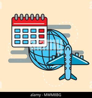 Aeroplano calendario mondiale la pianificazione logistica e la consegna illustrazione vettoriale Illustrazione Vettoriale