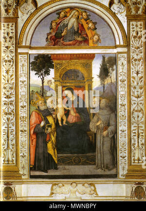 . Il Pinturicchio, Madonna in trono e santi della cappella basso della rovere . 1490s. vedere il nome o la categoria 485 Pinturicchio, Madonna in trono e santi della cappella basso della rovere Foto Stock