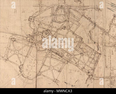 . Français : Détail des jardins bas sur le plan de brouillon des jardins de Meudon. ADY (78). Vers 1697. Il 14 agosto 2015. Inconnu (dessinateur francais du XVIIe siècle) 487 Piano archives des Yvelines jardins bas A 543 Foto Stock