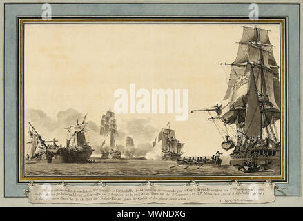 . Inglese: un disegno raffigurante la battaglia di Algeciras in 1801 da Pierre Ozanne in c.1801 . Il 18 dicembre 2003. Pierre Ozanne 75 Battaglia di Algeciras, 12 Luglio 1801 Foto Stock