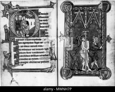 . Čeština: Salome di suppliche Re Erode per ordinare la decollazione del Battista; e la Flagellazione di Cristo di un nero e un bianco protezione con le braccia del Conte delle Fiandre. Tra il 1266 e il 1270. Anonimo 505 Salterio di Guy di Dampierre Foto Stock