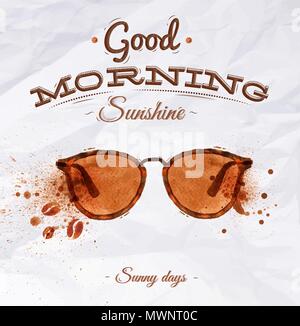 Poster spot caffè bicchieri con scritte di mattina di buon sole giornate di sole Illustrazione Vettoriale