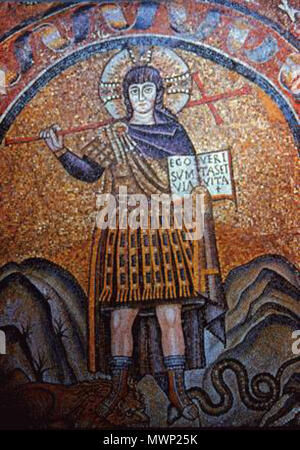 . Inglese: mosaico nella Cappella Arcivescovile (Ravenna) che rappresenta Cristo come un guerriero . VI С.. anonimus 513 RavArchBpChapelXt Foto Stock