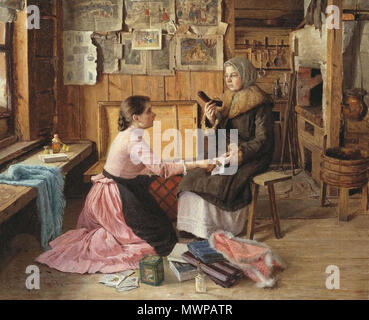 . Русский: "Жанровая сцена. Разговор у сундука". 1893. , Холст масло. 1893. Исаак Полиевктович Батюков (1865-1934) 238 scene di genere. Conversazione al petto (Batyukov) Foto Stock