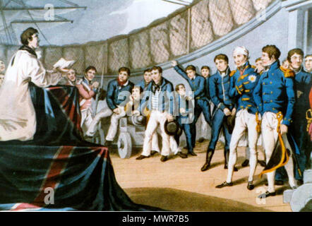 . Inglese: marinai alla preghiera a bordo di Lord Nelson della nave dopo la battaglia del Nilo . 1816. John Augustus Atkinson 536 Marinai alla preghiera a bordo Signore Nelsons nave Foto Stock