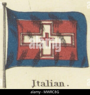 . Inglese: segnali per i piloti. Italiano. Johnson nuovo grafico di emblemi nazionali, 1868.jpg Johnson nuovo grafico di emblemi nazionali. La stampa mostra le bandiere dei vari paesi, quelle percorse da navi e il 'Signals per piloti." nell'angolo in alto a sinistra è il 'degli Stati Uniti 37-stella bandiera, nell'angolo in alto a destra è il "Royal Standard del Regno Unito Gran Bretagna & Irlanda'; nell'angolo in basso a sinistra è il "russo" Standard e nell'angolo in basso a destra è il 'Standard francese." Il flag su questo foglio differiscono leggermente da quelli su di un altro foglio numerato 4 [top left] e 5 [alto a destra] Foto Stock