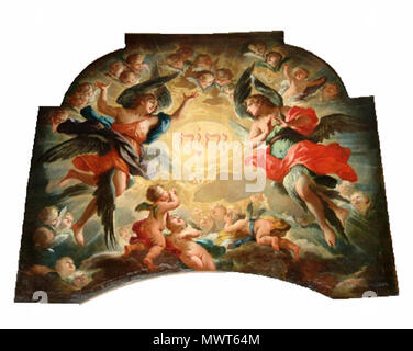 . L adorazione del Nome di Dio, di Martino Altomonte. La sezione superiore della pala alta presso la chiesa di San Pietro di Vienna. Data sconosciuta (non fornita in origine). Martino Altomonte 201 F hoch alt auszug Foto Stock