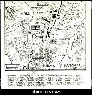 . Inglese: l'attacco di Kohima, 1944; un filo servizio map Fonte: ebay, Sett. 2013 . 1944. Sconosciuto 593 l'attacco di Kohima, 1944 Foto Stock