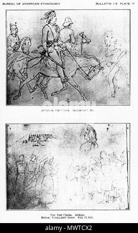 . Inglese: schizzi circa la vita degli indiani e i commercianti di pellicce che hanno abitato i messaggi commerciali delle grandi aziende di pelliccia sul Mississippi e la parte superiore del Missouri fiumi nel West americano dal 1846 al 1852. 1851. Rudolph Friedrich Kurz 597 Il Kurz Sketchbook piastra 17 Foto Stock