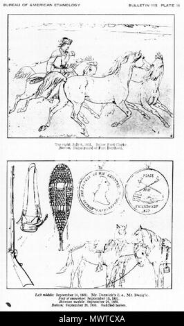 . Inglese: schizzi circa la vita degli indiani e i commercianti di pellicce che hanno abitato i messaggi commerciali delle grandi aziende di pelliccia sul Mississippi e la parte superiore del Missouri fiumi nel West americano dal 1846 al 1852. 1851. Rudolph Friedrich Kurz 597 Il Kurz Sketchbook piastra 19 Foto Stock