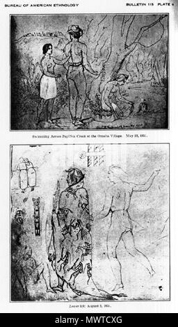 . Inglese: schizzi circa la vita degli indiani e i commercianti di pellicce che hanno abitato i messaggi commerciali delle grandi aziende di pelliccia sul Mississippi e la parte superiore del Missouri fiumi nel West americano dal 1846 al 1852. 1851. Rudolph Friedrich Kurz 597 Il Kurz Sketchbook della piastra 4 Foto Stock