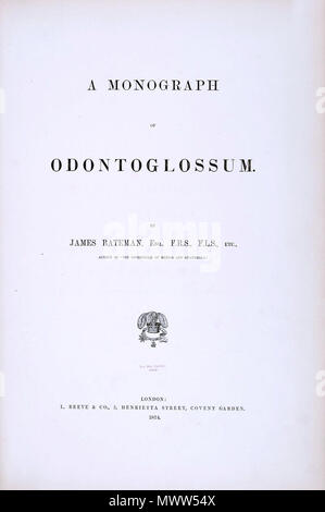 . Pagina del titolo di James Bateman: Una monografia di Odontoglossum . 1874. Le descrizioni di James Bateman (1811-1897) lastre di Walter Hood Fitch 609 pagina titolo-Bateman - Una monografia di Odontoglossum Foto Stock