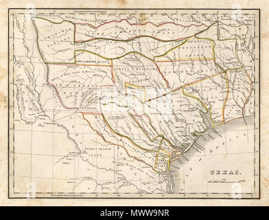 . Inglese: Mappa del Texas, dal globale di Atlas, geografica, storica e commerciale di Thomas Gamaliel Bradford, 1835. La prima edizione della prima mappa separata del Texas a comparire in un Atlas. 1835. Thomas Gamaliel Bradford 7 1835 Bradford Mappa di Texas Foto Stock