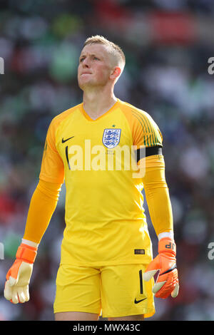 Londra, Regno Unito. 2 Giugno 2018. Londra, Regno Unito. Il 2 maggio 2018. La Giordania Pickford (E) all'Inghilterra v Nigeria cordiale incontro internazionale, allo Stadio di Wembley, il 2 giugno 2018. * * Questa foto è per il solo uso editoriale** Credito: Paolo Marriott/Alamy Live News Credito: Paolo Marriott/Alamy Live News Credito: Paolo Marriott/Alamy Live News Foto Stock