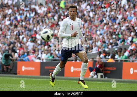 Londra, Regno Unito. 2 Giugno 2018. Londra, Regno Unito. 2 Giugno 2018.Londra, Regno Unito. 2 Giugno 2018. Il dele Alli di Inghilterra durante la International amichevole tra Inghilterra e Nigeria presso lo Stadio di Wembley che il 2 giugno 2018 a Londra, Inghilterra. (Foto di Matt Bradshaw/phcimages.com) Credit: Immagini di PHC/Alamy Live News Foto Stock