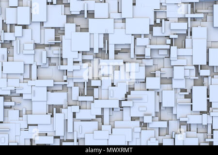 Abstract in bianco e nero o grigio geometrico tridimensionale disordinata e casuale piccola casella Background Design Pattern o sci-fi Texture. Foto Stock