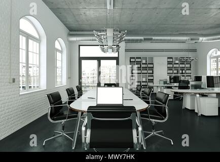 Moderno bianco e nero conference room interior design. Il rendering 3D Foto Stock