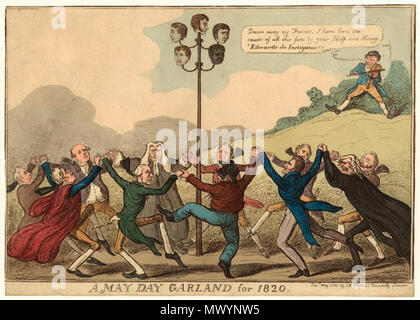 . Inglese: un giorno di maggio Garland per 1820 La stampa include rappresentazioni di Nicholas Vansittart, primo Baron Bexley (1766-1851); Giovanni Tommaso Scotto (1782-1820) (eseguito cospiratore); George Canning (1770-1827); William Davidson (1786-1820) (eseguito cospiratore); George Edwards (1787-1843) (spy e agent provocateur che hanno scoperto il Cato Street complotto); Robert Gifford, primo Baron Gifford (1779-1826); James rali (1794-1820) (eseguito cospiratore); Robert Stewart, 2a Marchese di Londonderry; Henry Addington, primo Visconte Sidmouth (1757-1844); Charles Abbott, primo Baron Tenterden (1762-1832); un Foto Stock