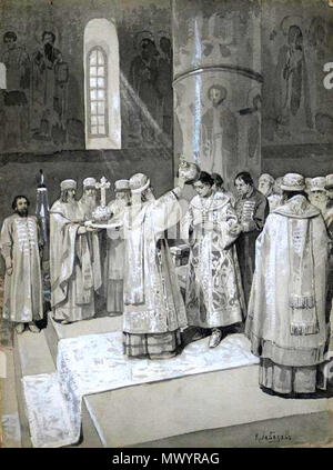 . Клавдий Лебедев, 'Венчание и принятие царского титула Иоанном IV' . prima di 1916. Клавдий Васильевич Лебедев (1852-1916) 302 Ivan IV della incoronazione di K.Lebedev Foto Stock