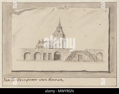 . Nederlands: Tekening van de Jan Rodenpoortstoren te Amsterdam . tra 1715 e 1736. .Ssa Antonina Houbraken (1686-1736) 309 Jan Rodenpoortstoren porta Amsterdam.ssa Antonina Houbraken Foto Stock