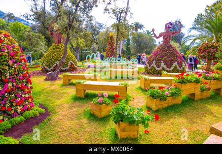 Composizione di fiori durante Euroflora 2018, la mostra internazionale di fiori e di piante ornamentali realizzati a Genova (Genova) Parchi di Nervi, Italia. Foto Stock