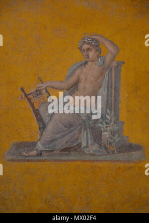 222 frammento di affresco raffigurante Apollo, dalla casa di Julia Felix a Pompei, 62-79 D.C. Impero di colore. Da Pompei a sud della Gallia, Musée Saint-Raymond Toulouse (15660025053) Foto Stock