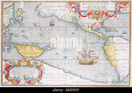 . Maris Pacifici Quad Vulga Mar del Zur - Abraham Ortelius, 1595, Museo Nazionale dell'Australia, Canberra, Australia . Il 24 gennaio 2012, 14:52:14. JJ Harrison (jjharrison89@facebook.com) 400 Maris Pacifici Quad Vulga Mar del Zur - Abraham Ortelius, 1595 Foto Stock