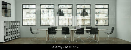 Conferenza moderno tavolo con sedie nere interior design. Il rendering 3D Foto Stock