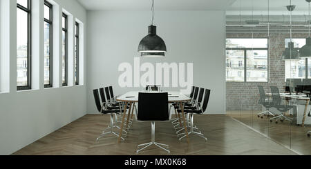 Conferenza moderno tavolo con sedie nere interior design. Il rendering 3D Foto Stock