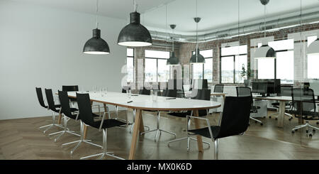 Conferenza moderno tavolo con sedie nere interior design. Il rendering 3D Foto Stock