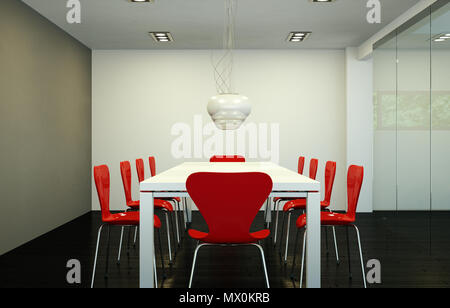 Sala da pranzo moderna interior design grande tavolo dietro glas Foto Stock