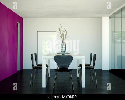 Sala da pranzo moderna interior design grande tavolo dietro glas Foto Stock