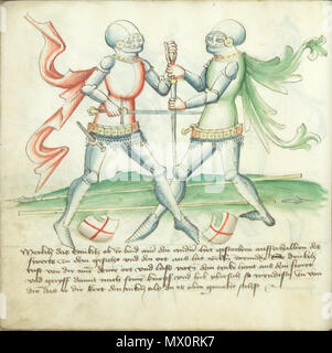 . Inglese: Dal Kunsthistorisches Museum Ms. KK5013, intitolato Gladiatoria dopo l'iscrizione all'inizio della libreria Iagellonica la sig.ra germe.Quart.16 (una copia diversa del manoscritto). 12 settembre 2005, 00:28:49. Anonimo 430 Ms. KK5013 21v Foto Stock