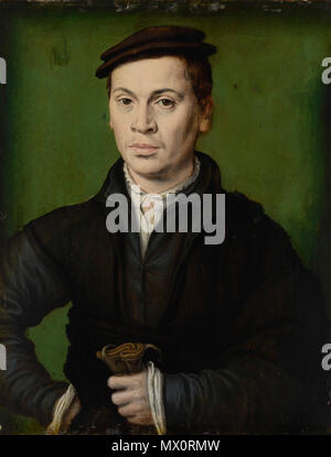 143 CORNEILLE DE LYON - Homme au béret noir tenant une paire de gants Foto Stock