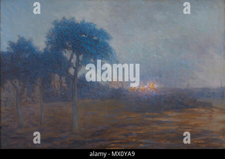 . Inglese: Axel Fahlcrantz (1851-1925), Strandbild med brasa, 1896 fino al 1916. "Från stranden nedanför myntet utsikt mot öster', olja på duk, signerad och daterad A. Fahlcrantz 1896*1916, olja på duk, ca 90x136 cm. Tra il 1896 e il 1916. Axel Fahlcrantz (1851-1925), (Axel Erik Valerio Fahlcrantz), artista svedese 66 Axel Fahlcrantz, Strandbild med brasa, 1896 fino a 1916 Foto Stock