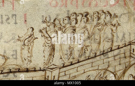 . Inglese: persone che cantano le lodi a Dio, con cithara-lira (sinistra) e arpa o del Salterio. circa 850 a.d.. Sconosciuto 624 Utrechts-Psalter salmo-46 arpe Foto Stock